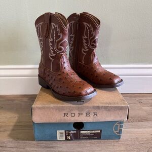 Roper Kids Brown Western Ostrich-Pattern Boots